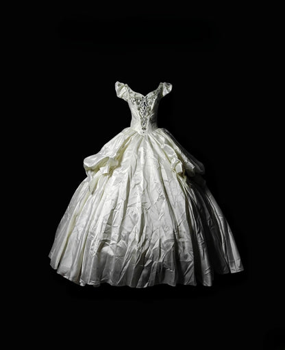 Vintage 1950s Ball Gown Sweetheart Taffeta White With Ruffled Brides Gown Bridal Dress Wedding Dresses Style RB7557