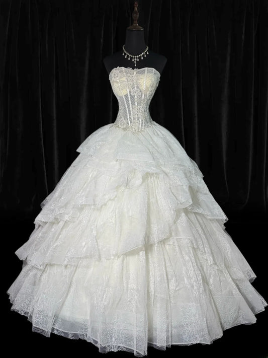Ethereal Wedding Gowns Brides Dresses Ball Gown Sweetheart Strapless For Bride Lace White Petite/Plus Size Bridal Gown With Beads For Women AS021