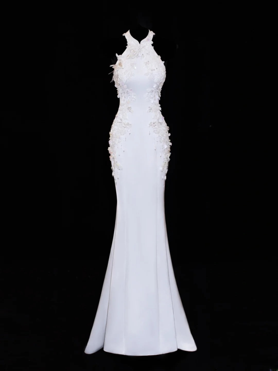 Prinzessinnen-Hochzeitskleider, elegant und schlicht für die Braut, Meerjungfrauen-Stil, hoher Kragen, Weiß, Brautkleider in kleinen/großen Größen für Damen SA021