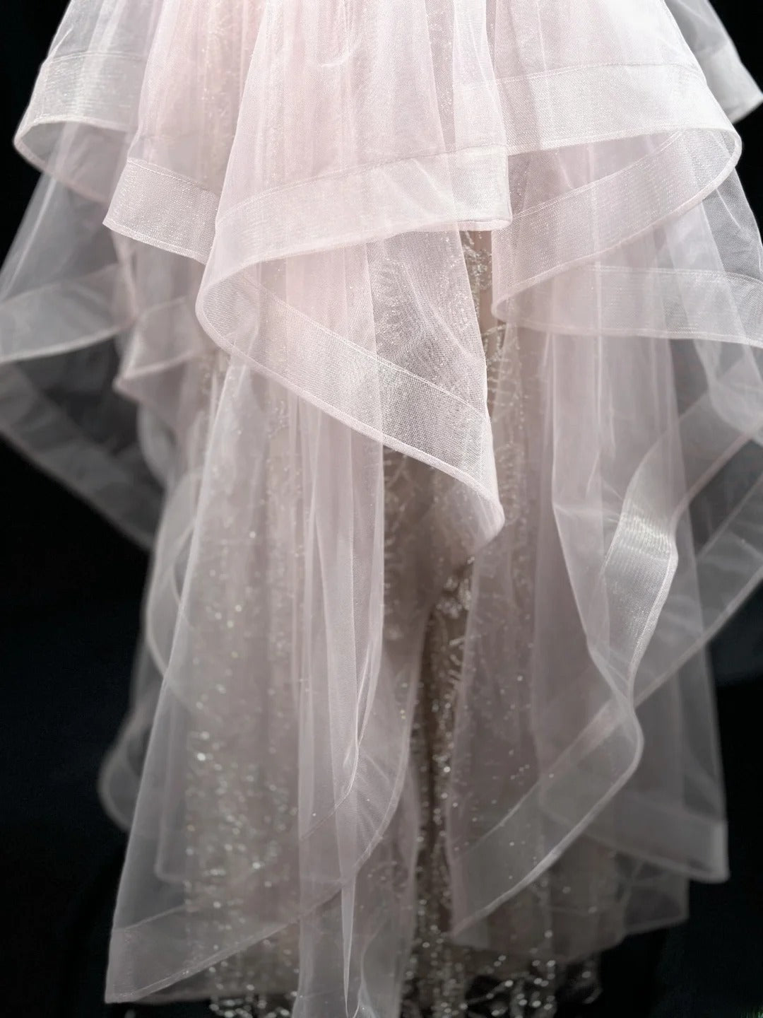 Refined Prom Dresses High Low V Neck Pink Tulle With Sleeves Evening Dress Formal Outfits RB5830