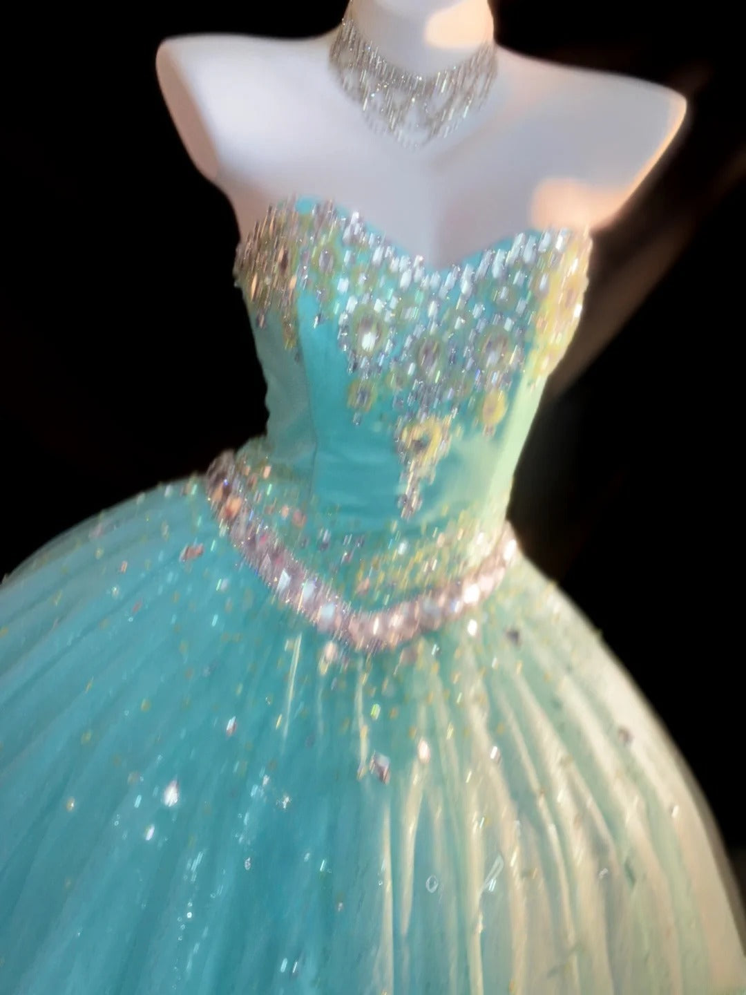 Princess Ball Gown Strapless Blue With Silver Beading Long Quinceanera Dress vestido de 15 de cenicienta RB3364