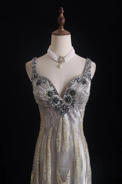 Vintage Prom Dresses 90s Formal A line Sweetheart Straps With Beadings Long Party Gowns Prom Dresses AS022