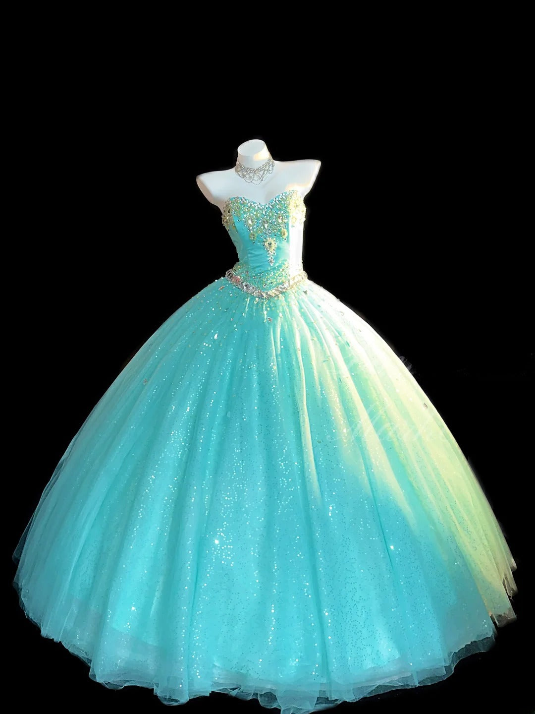 Princess Ball Gown Strapless Blue With Silver Beading Long Quinceanera Dress vestido de 15 de cenicienta RB3364