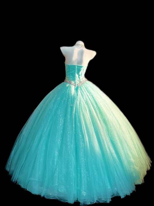 Princess Ball Gown Strapless Blue With Silver Beading Long Quinceanera Dress vestido de 15 de cenicienta RB3364