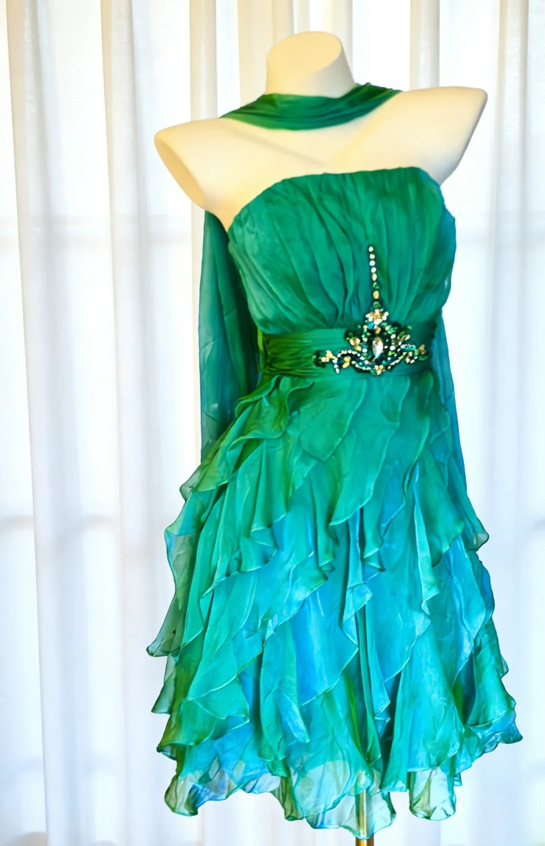 Vintage A-Linien-Kleid aus grünem Chiffon, trägerlos, kurzes Kleid für den 18. Geburtstag, Homecoming-Kleid, Cocktailkleid AS023