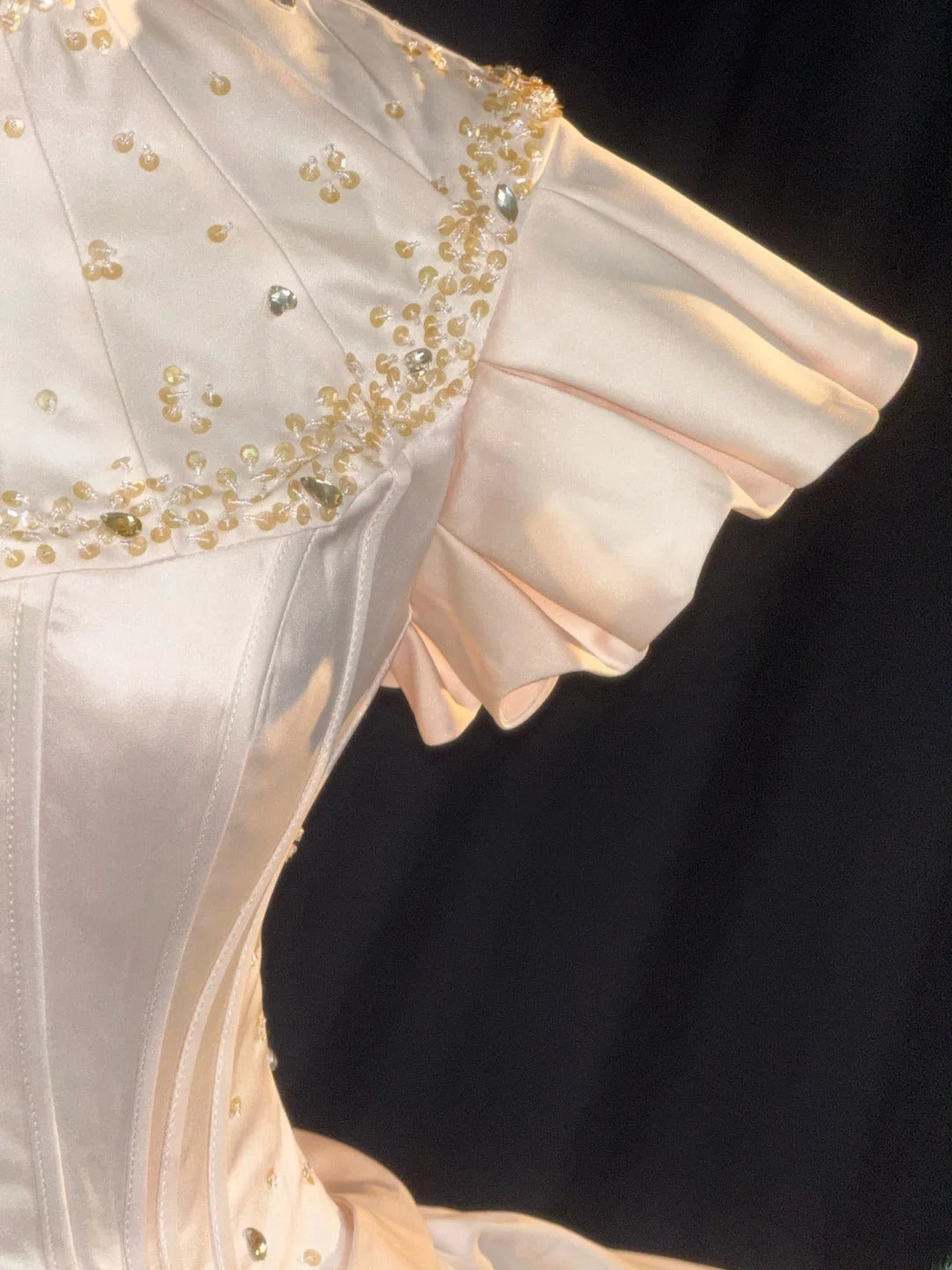 Ethereal Ball Gowns High Neck Ivory Satin With Gold Beading Court Train Wedding Dresses RB3365