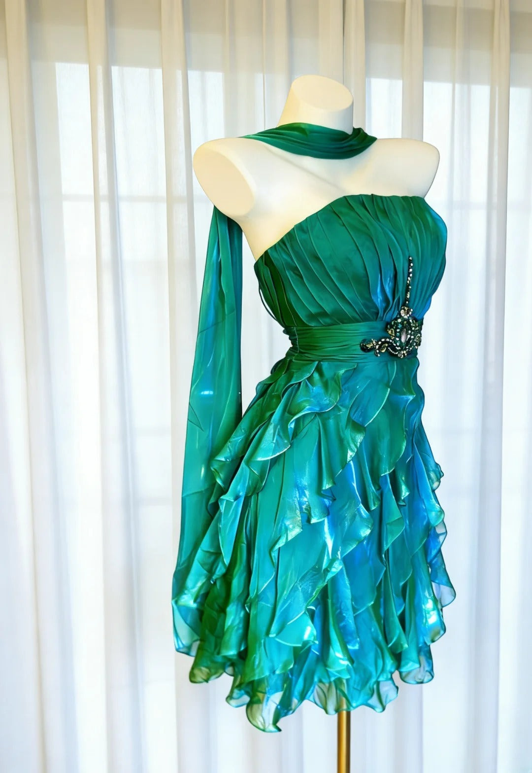 Vintage A-Linien-Kleid aus grünem Chiffon, trägerlos, kurzes Kleid für den 18. Geburtstag, Homecoming-Kleid, Cocktailkleid AS023