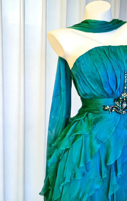 Vintage A-Linien-Kleid aus grünem Chiffon, trägerlos, kurzes Kleid für den 18. Geburtstag, Homecoming-Kleid, Cocktailkleid AS023