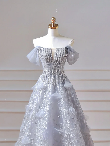 Modest Prom Dresses Aesthetic Ball Gown Strapless Light Sky Blue Sequin Corset Fitted Impress Long Party Formal Gown For Teens High Schools Girls AQ023