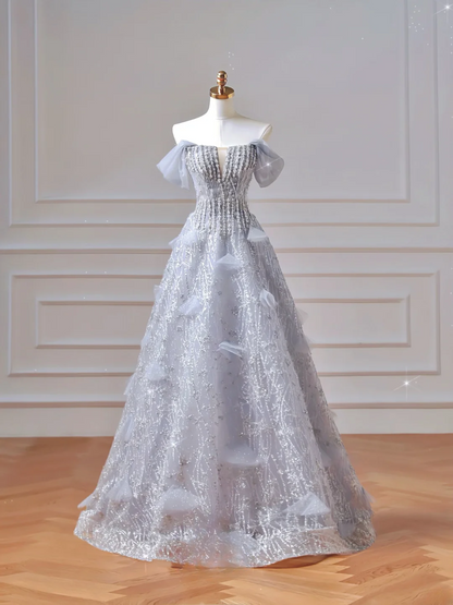 Modest Prom Dresses Aesthetic Ball Gown Strapless Light Sky Blue Sequin Corset Fitted Impress Long Party Formal Gown For Teens High Schools Girls AQ023