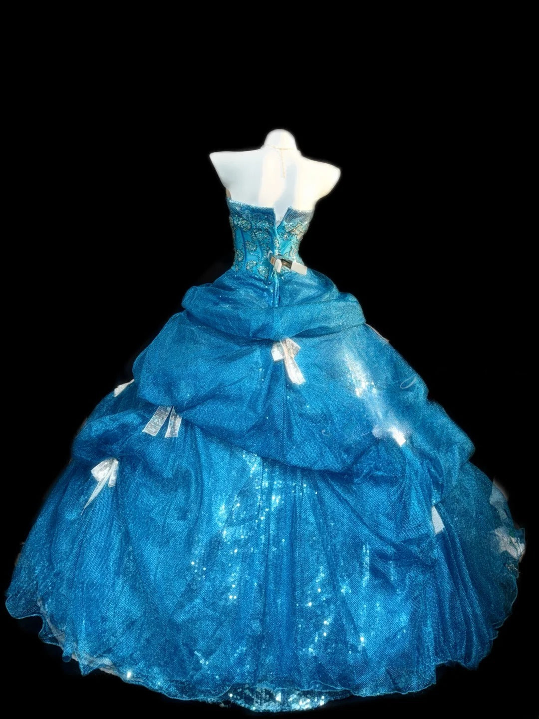 Princess Ball Gown Strapless Blue With Silver Beading Long Quinceanera Dress vestido de 15 de cenicienta RB3366