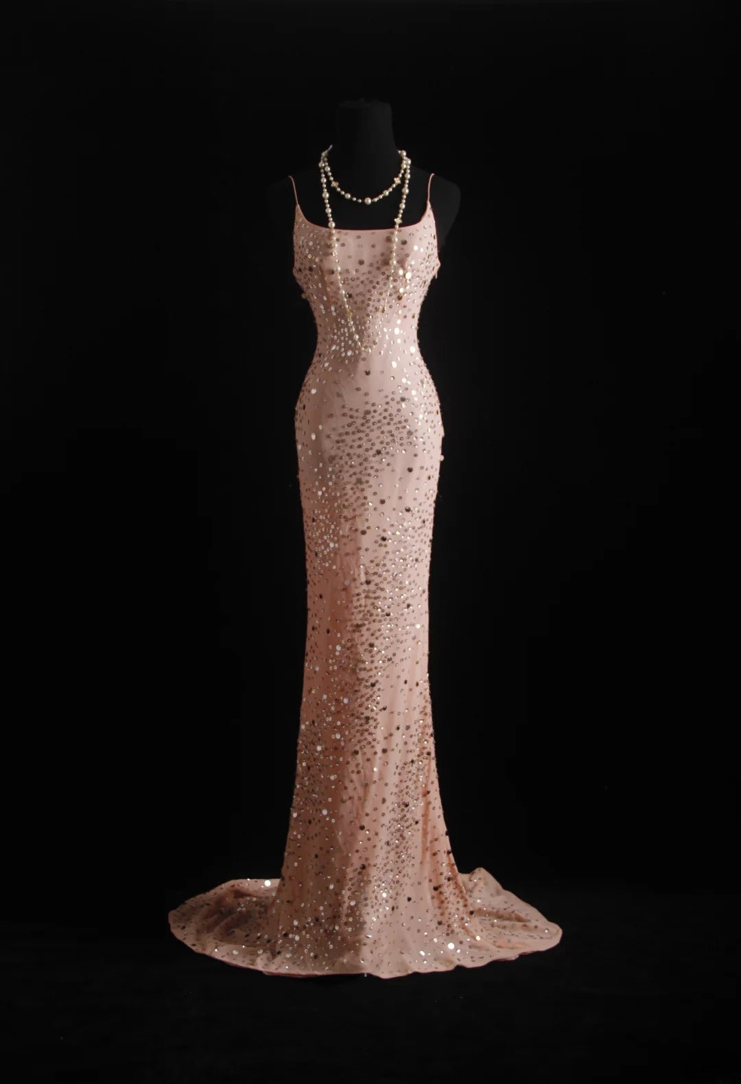 Vintage-Abendkleider im 90er-Jahre-Stil, Meerjungfrauen-Schnitt, Spaghettiträger, Rosa mit Perlenstickerei, lange Partykleider, Ballkleider AS024