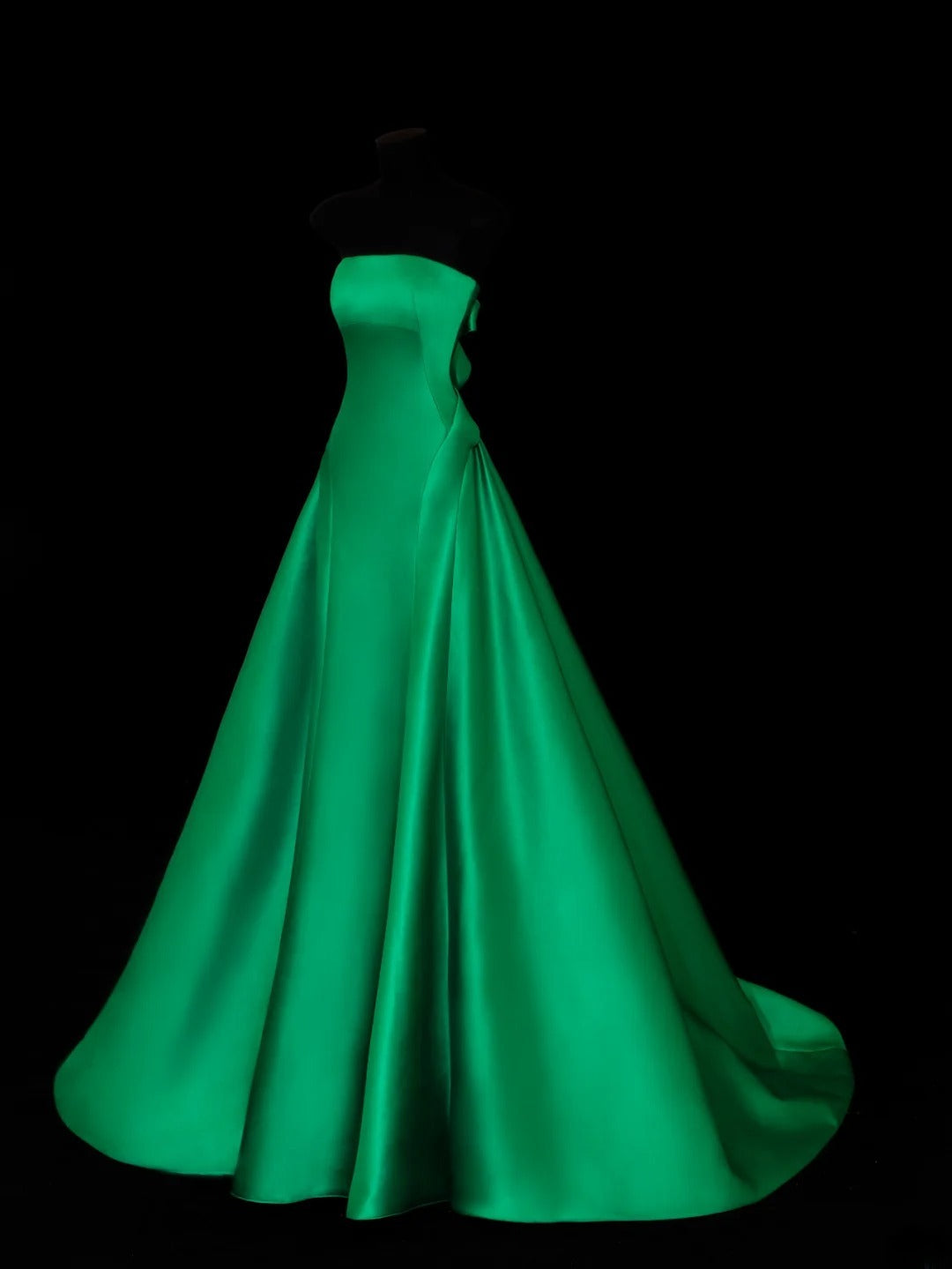Robe de bal sobre et élégante, sans bretelles, en satin vert, style sophistiqué, robe de soirée longue et raffinée SA025