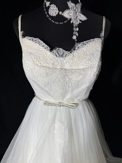 Ethereal Wedding Gowns Brides Dresses Ball Gown Spaghetti Strap For Bride Tulle White Petite/Plus Size Bridal Gown With Lace For Women AS025