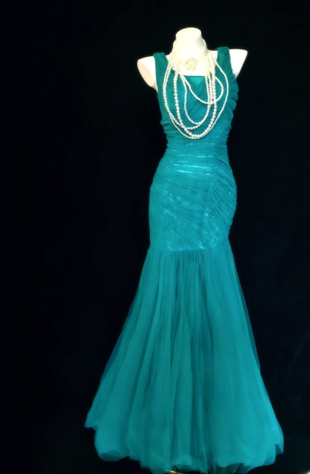 Vintage 90er Jahre Meerjungfrauenkleid mit eckigem Ausschnitt aus blauem Tüll für Damen, langes Partykleid, Ballkleid, Outfit für den 21. Geburtstag AS026