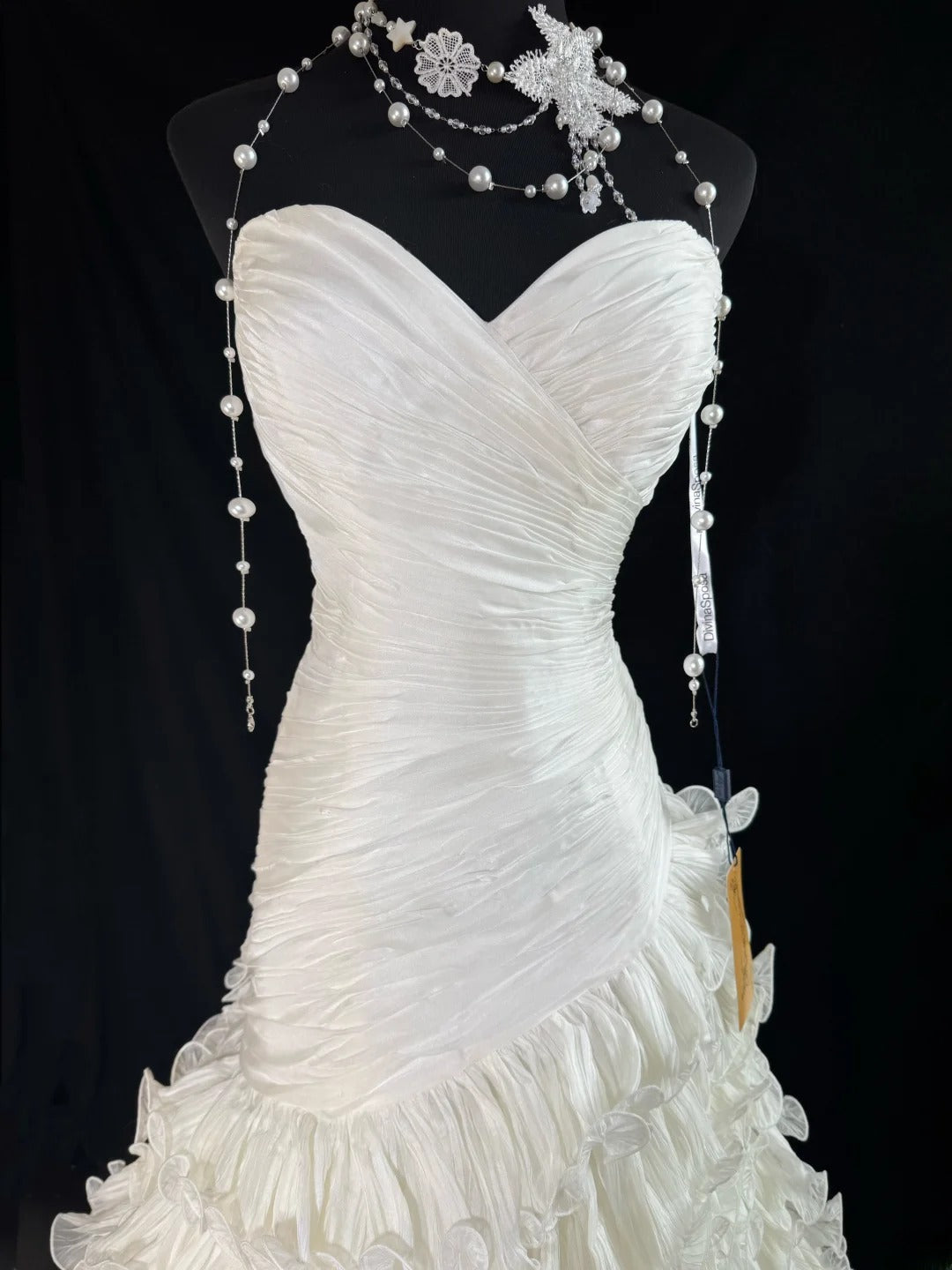 Timeless Women's Mermaid Strapless Sweetheart Sleeveless White Tulle Tiered Pleated With Beads Long Vintage Fitted 1920s Wedding Dresses AS026