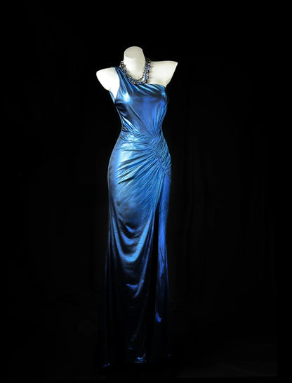 Modest Prom Dresses Mermaid One Shoulder Royal Blue Backless With Ruffled Evening Dress Formal Outfits RB5835