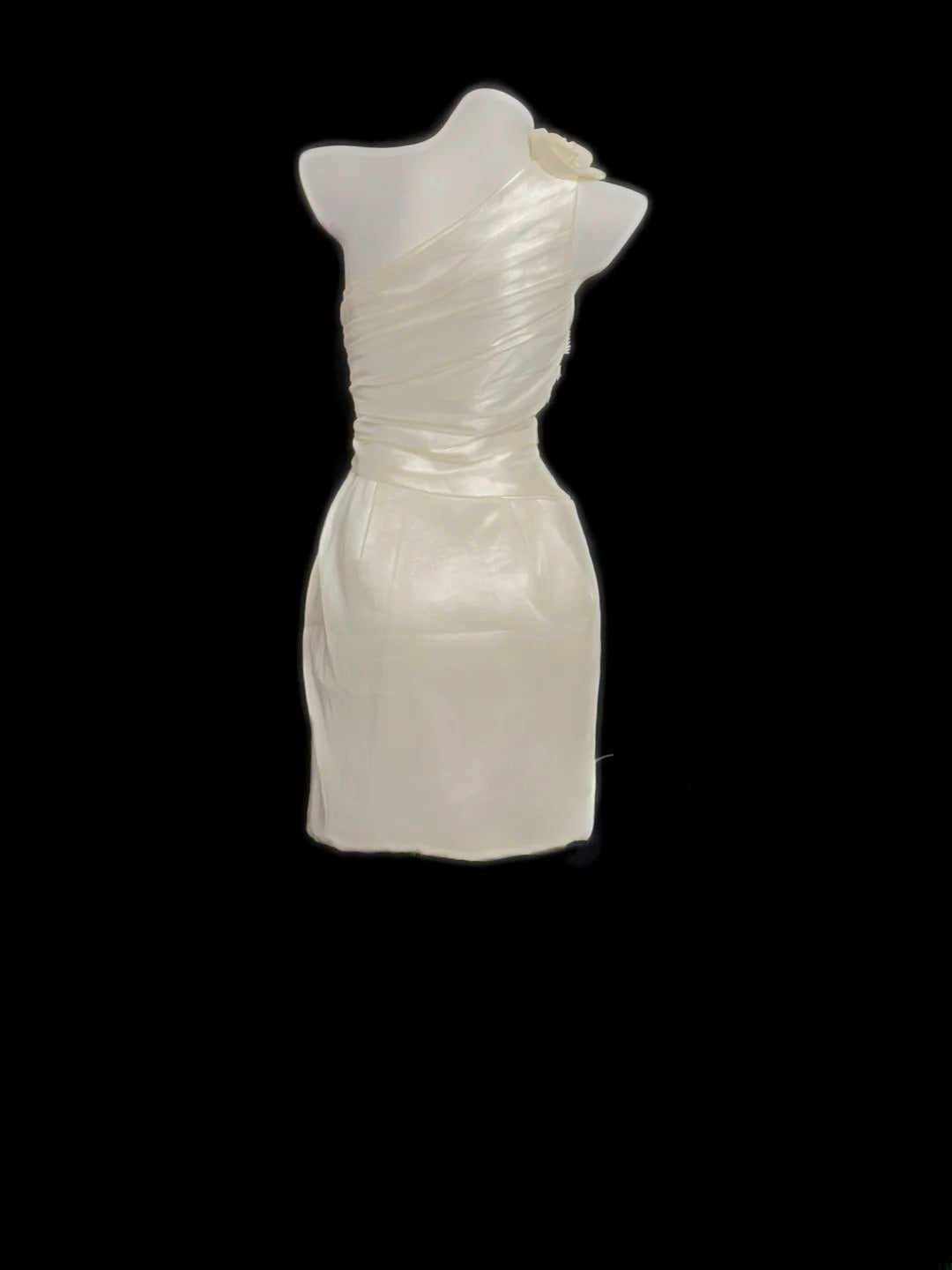 Ethereal Sheath One Shoulder Short Ivory Satin With Lace Summer Wedding Dresses RB3368