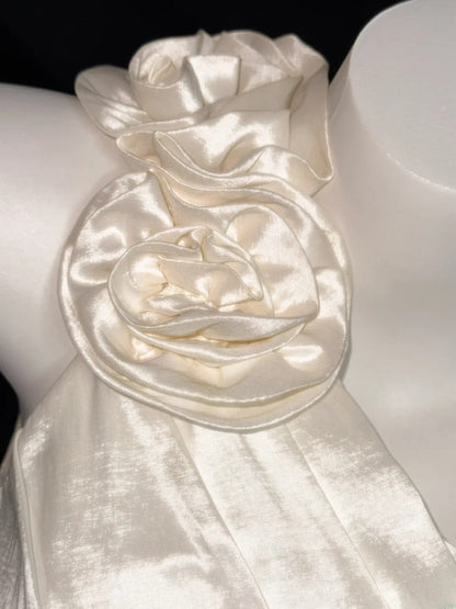 Ethereal Sheath One Shoulder Short Ivory Satin With Lace Summer Wedding Dresses RB3368