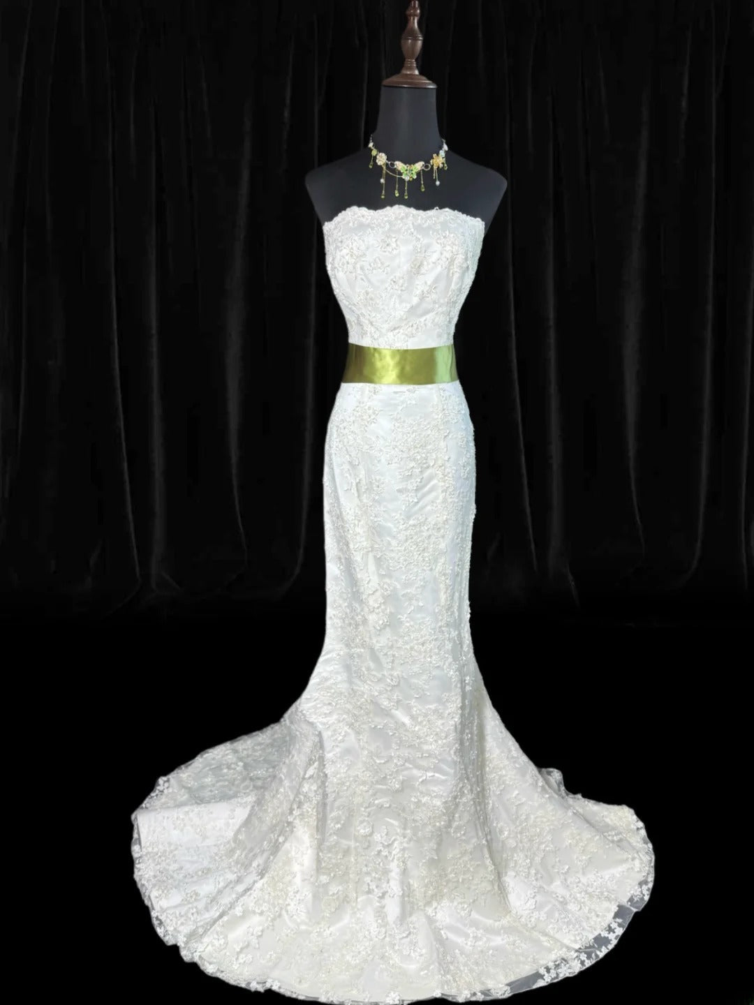 Timeless Women's Mermaid Strapless Sleeveless White Lace Long Vintage Fitted 1920s Wedding Dresses AS027