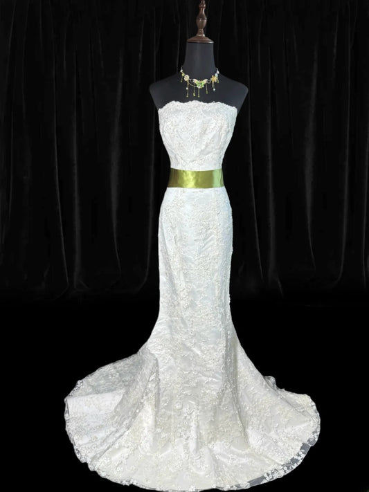 Timeless Women's Mermaid Strapless Sleeveless White Lace Long Vintage Fitted 1920s Wedding Dresses AS027