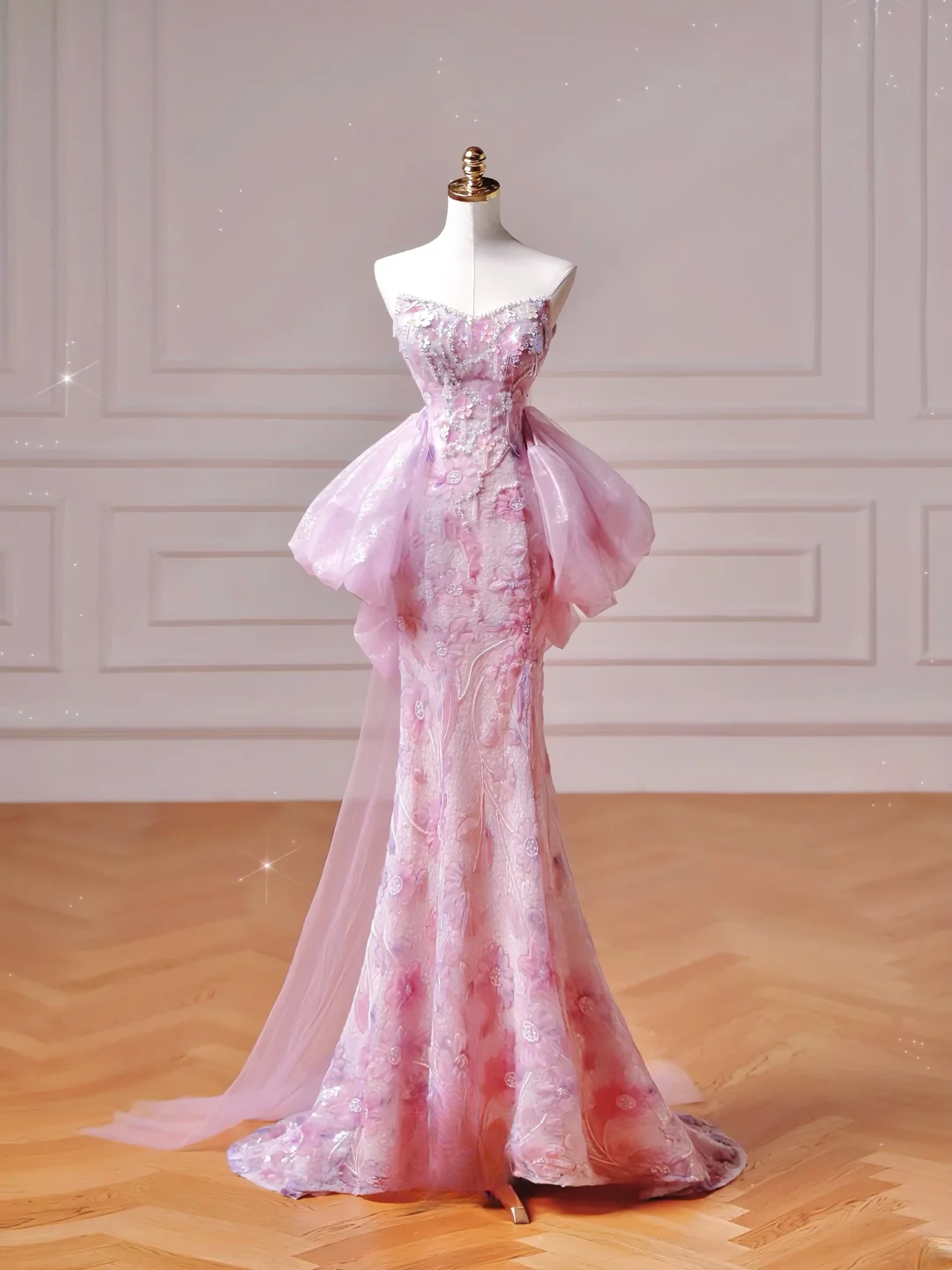 Modest Prom Dresses Aesthetic Mermaid Sweetheart Pink Floral Corset Fitted Impress Long Party Formal Gown For Teens High Schools Girls AQ027