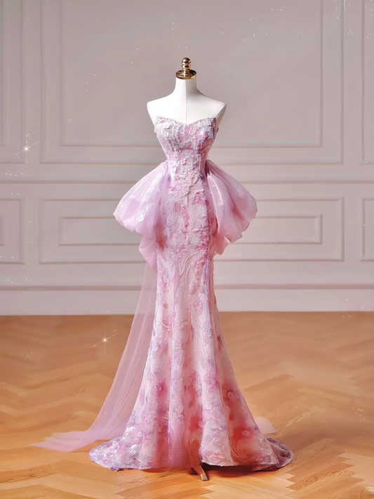 Modest Prom Dresses Aesthetic Mermaid Sweetheart Pink Floral Corset Fitted Impress Long Party Formal Gown For Teens High Schools Girls AQ027