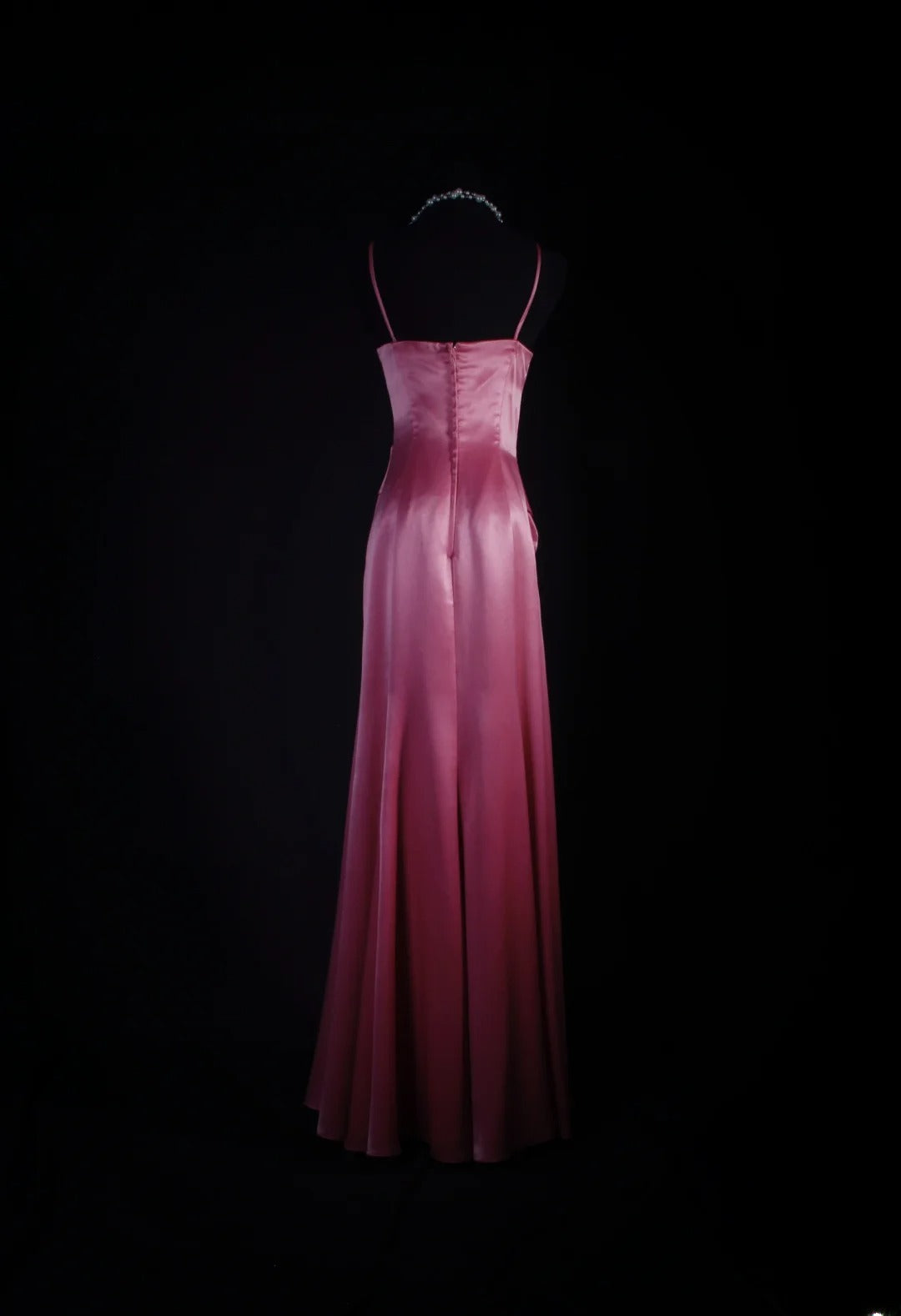 Einfaches Ballkleid für Damen, Spaghettiträger, rosa, A-Linie, lang, formell, für Tanz und Party, AS028