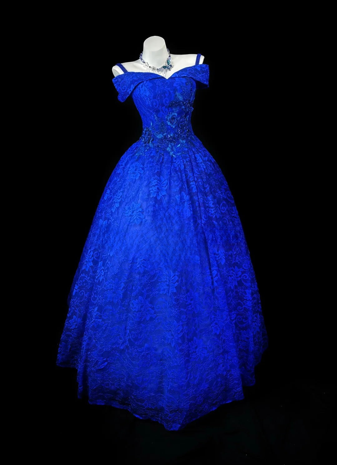 Sophisticated Prom Dresses Ball Gown Spaghetti Strap Royal Blue Lace Tulle With Beading Long Sweet 15 16 Dress Formal Outfits RB5837