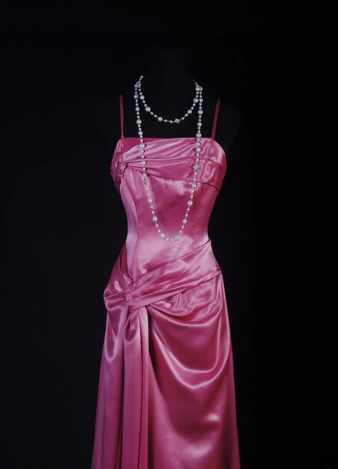 Einfaches Ballkleid für Damen, Spaghettiträger, rosa, A-Linie, lang, formell, für Tanz und Party, AS028