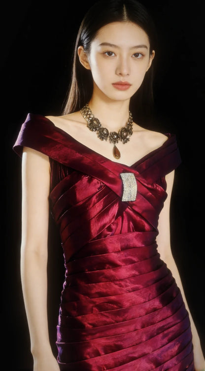 Retro-Etui-Kleid mit schulterfreiem Ausschnitt in Fuchsia, kurzes Kleid zum 18. Geburtstag, Homecoming-Kleid, Cocktailkleid AS028