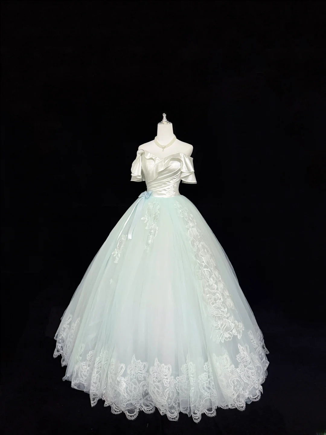 Magical Ball Gown Off The Shoulder Light Mint Green With Lace Appliqued Quince Dress Voluminous Sweet 16 Quinceanera Dresses Vestido de RB7399