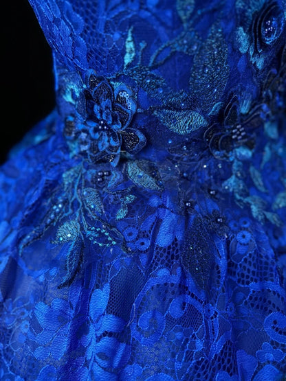 Sophisticated Prom Dresses Ball Gown Spaghetti Strap Royal Blue Lace Tulle With Beading Long Sweet 15 16 Dress Formal Outfits RB5837