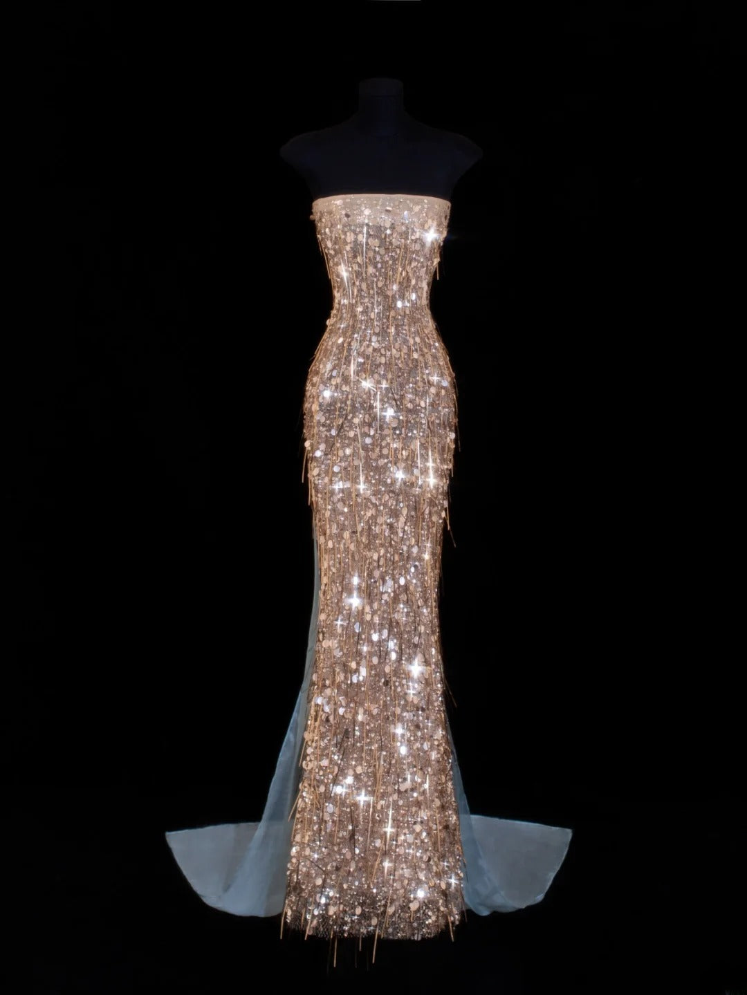 Affordable Sequin 1950s Formal Mermaid Strapless Champagne With Beads Style Impress Long Prom Dresses Party Formal Gowns SA029