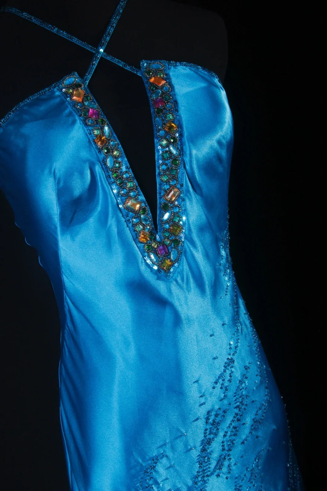 Robe de bal vintage années 90 pour femme, sirène dos nu, bleue longue, robe de soirée formelle AS029