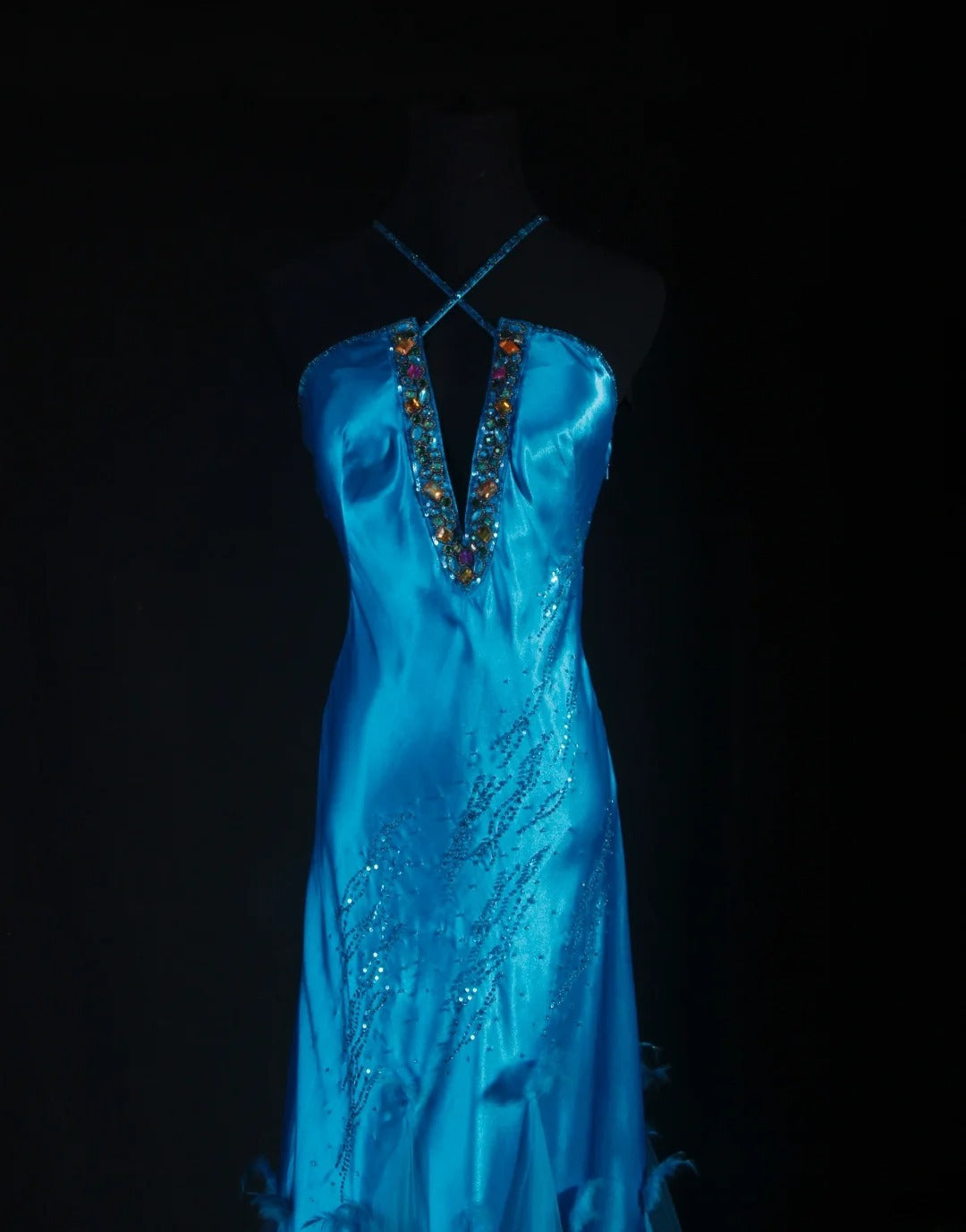 Robe de bal vintage années 90 pour femme, sirène dos nu, bleue longue, robe de soirée formelle AS029