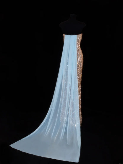 Affordable Sequin 1950s Formal Mermaid Strapless Champagne With Beads Style Impress Long Prom Dresses Party Formal Gowns SA029