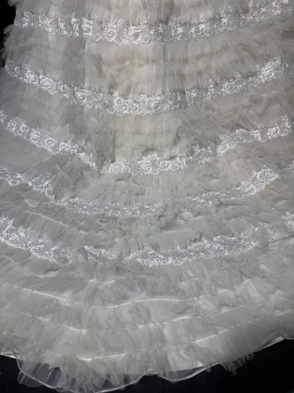 Robe de mariée sirène élégante, sans bretelles, en dentelle blanche à volants, longue et cintrée, style vintage années 1920 AS030