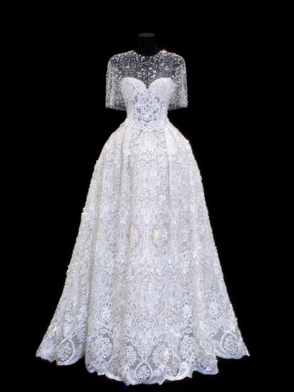Robes de mariée élégantes et sobres pour la mariée, robes de bal bustier à manches cape blanches, robe de mariée petite/grande taille pour femmes SA030