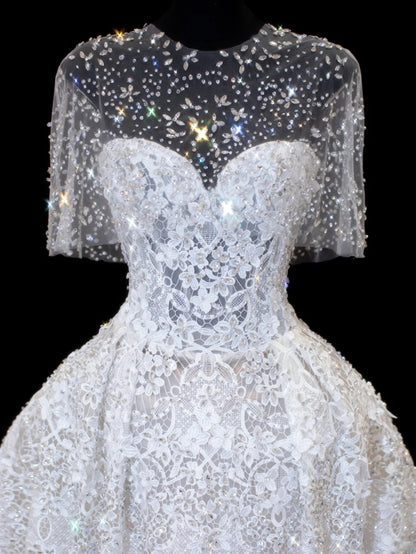 Robes de mariée élégantes et sobres pour la mariée, robes de bal bustier à manches cape blanches, robe de mariée petite/grande taille pour femmes SA030