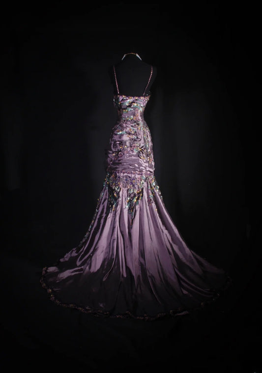 Vintage 90s Prom Dresses Women Mermaid Spaghetti Straps Dusty Grape Taffeta Long Formal Dance Evening Party Gowns AS030