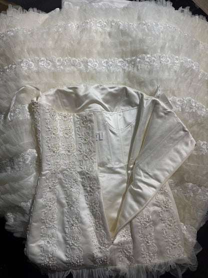 Robe de mariée sirène élégante, sans bretelles, en dentelle blanche à volants, longue et cintrée, style vintage années 1920 AS030