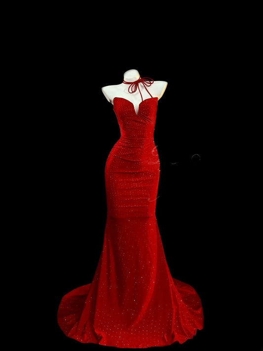 Vintage Prom Dresses Mermaid Sweetheart Red Backless Satin With Beading Crystals Long Evening Formal Outfits RB3371