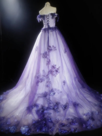 Robe de bal vintage épaules dénudées en tulle lilas, longue, pour quinceañera, tenue d'anniversaire Sweet 15/16 AS031
