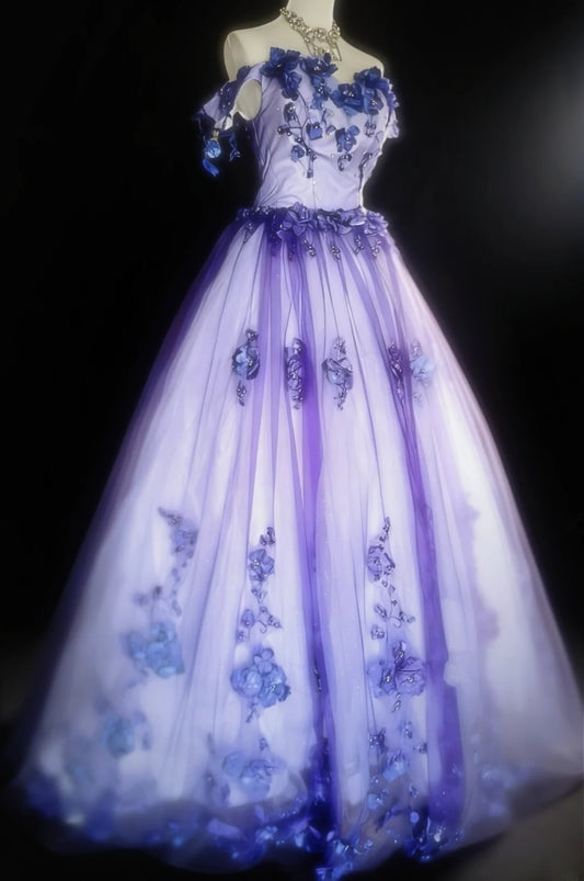 Vintage Ball Gown Off The Shoulder Lilac Tulle Long Quinceanera Dresses Sweet 15 16 Birthday Outfits AS031