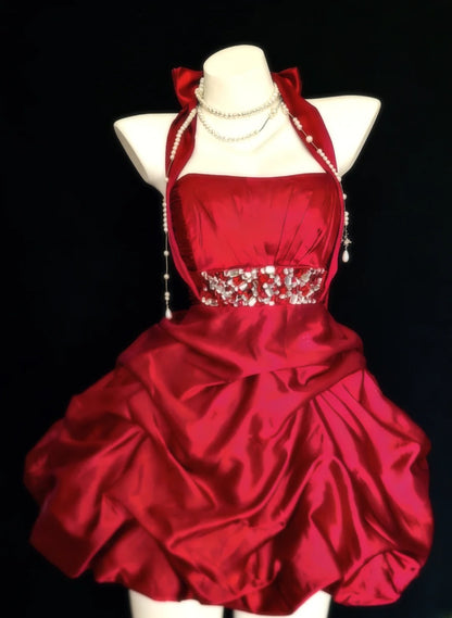 Robe de bal vintage rouge dos nu, robe de soirée courte pour un 16e anniversaire, robe de cocktail AS032