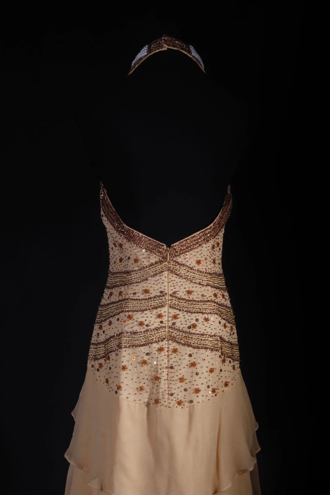 Robe de bal vintage années 90 pour femme, coupe asymétrique en mousseline avec perles, robe de soirée formelle AS032