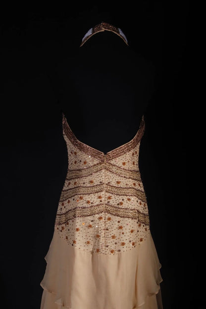 Robe de bal vintage années 90 pour femme, coupe asymétrique en mousseline avec perles, robe de soirée formelle AS032