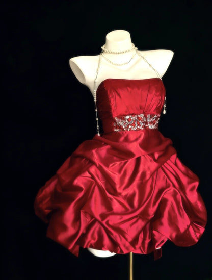 Robe de bal vintage rouge dos nu, robe de soirée courte pour un 16e anniversaire, robe de cocktail AS032