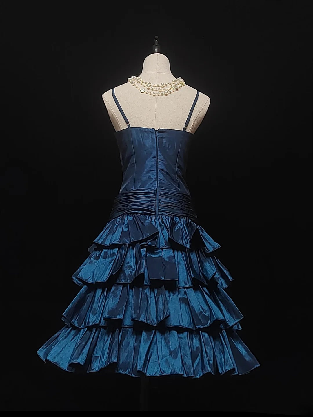 Vintage Ball Gown Spaghetti Strap Navy Blue Hoco Gowns Short 16th Birthday Dress Short Homecoming Dresses Cocktail Gown AS032